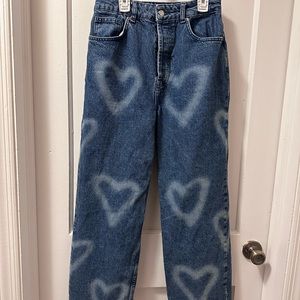 Topshop oversized mom jeans with bleached hearts